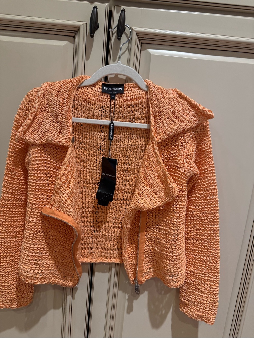 Emporio Armani Open-Knit Peach Zip Cardigan
Made In Italy